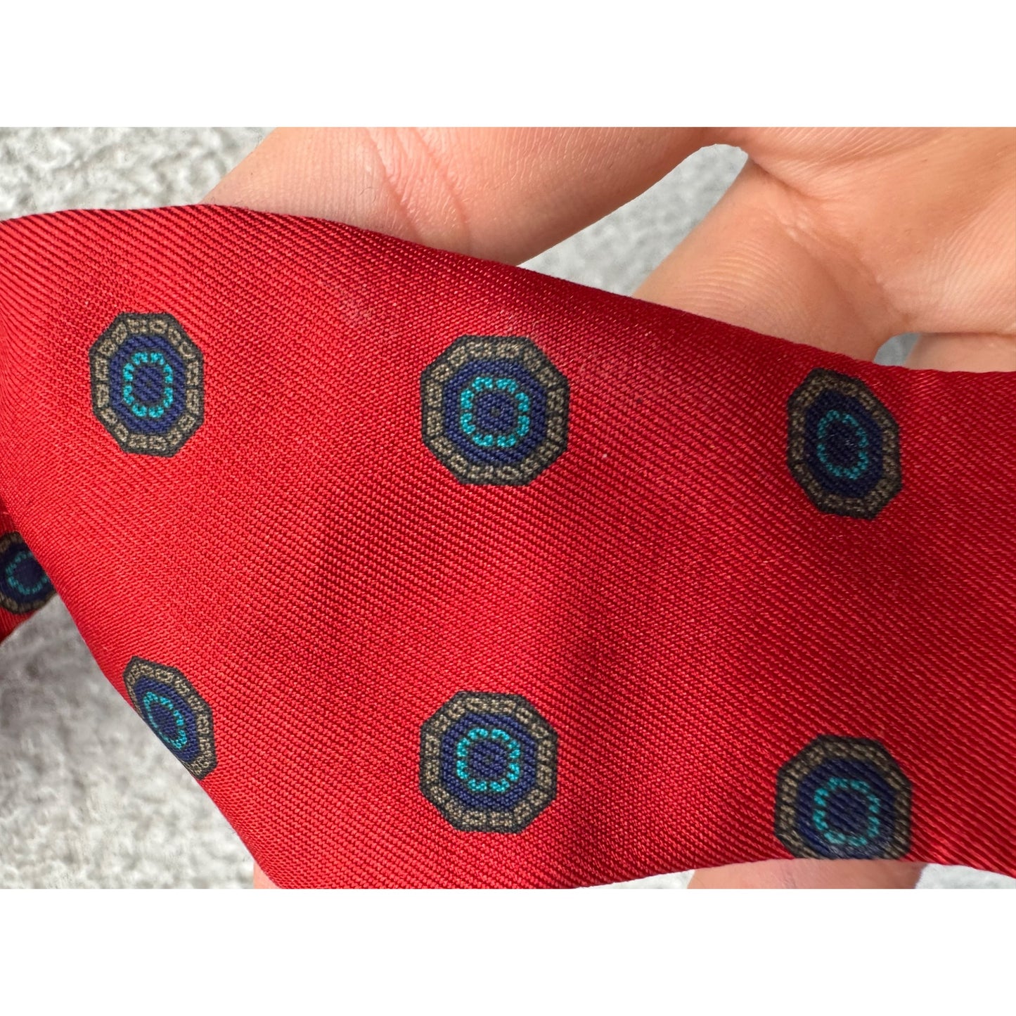 Robert Talbott Vintage Self-Tie Bow Tie Red Silk W/ Geometric Pattern 32" #9387