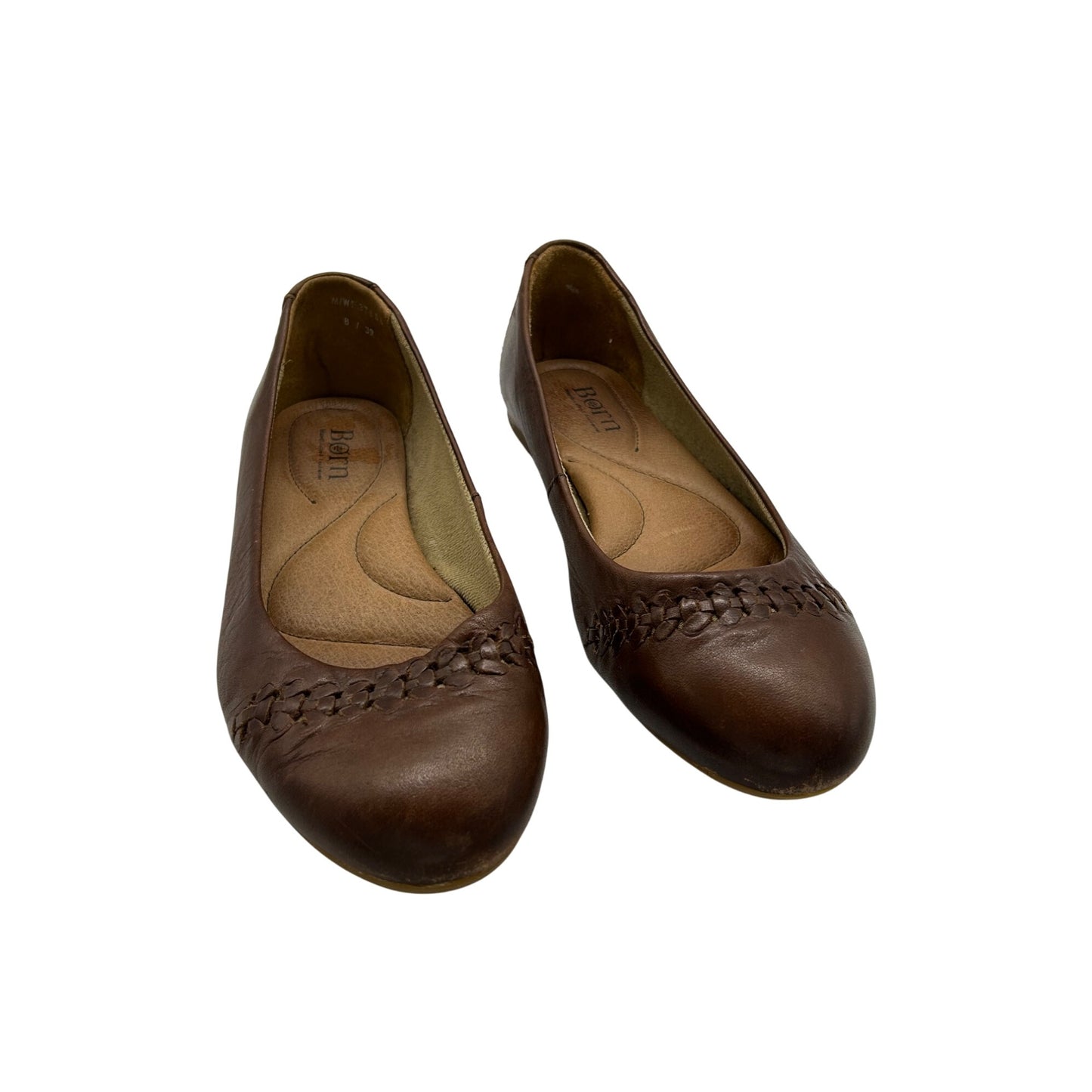 Born Womens Brown Leather Flats With Woven Toe Detail #6641