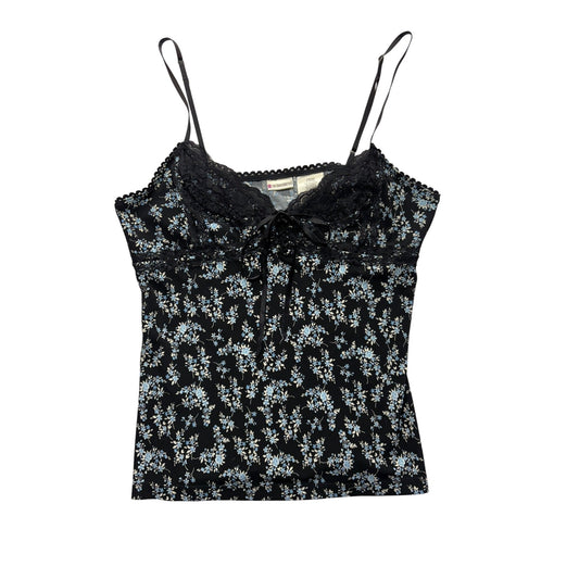 Vintage No Boundaries Juniors Black & Blue Floral Lace Trim Camisole #7410