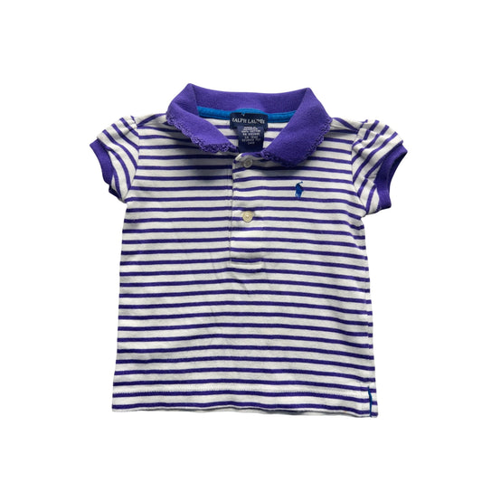Ralph Lauren Baby Girls Polo Shirt 12M Purple & White Striped Cotton #9103