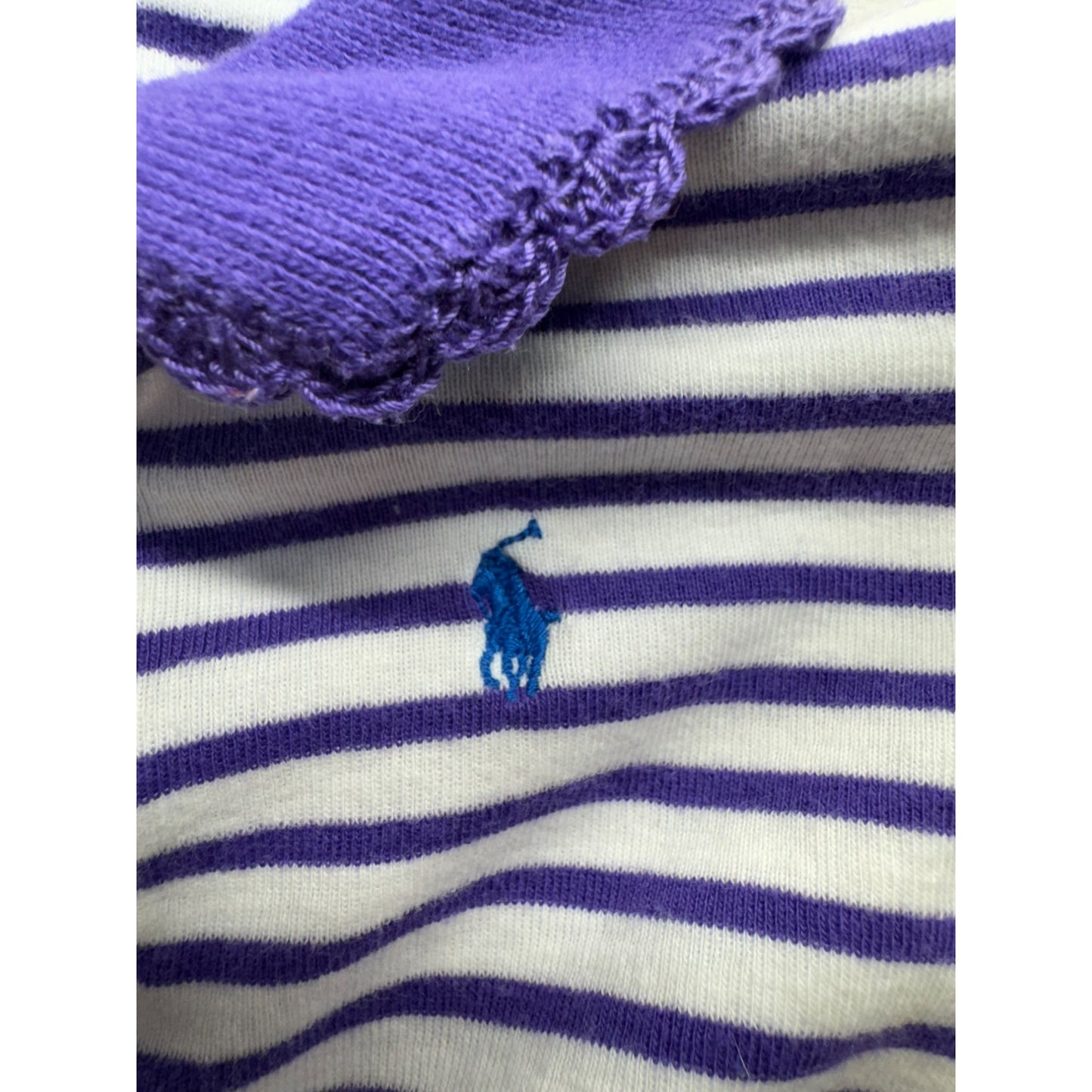 Ralph Lauren Baby Girls Polo Shirt 12M Purple & White Striped Cotton #9103
