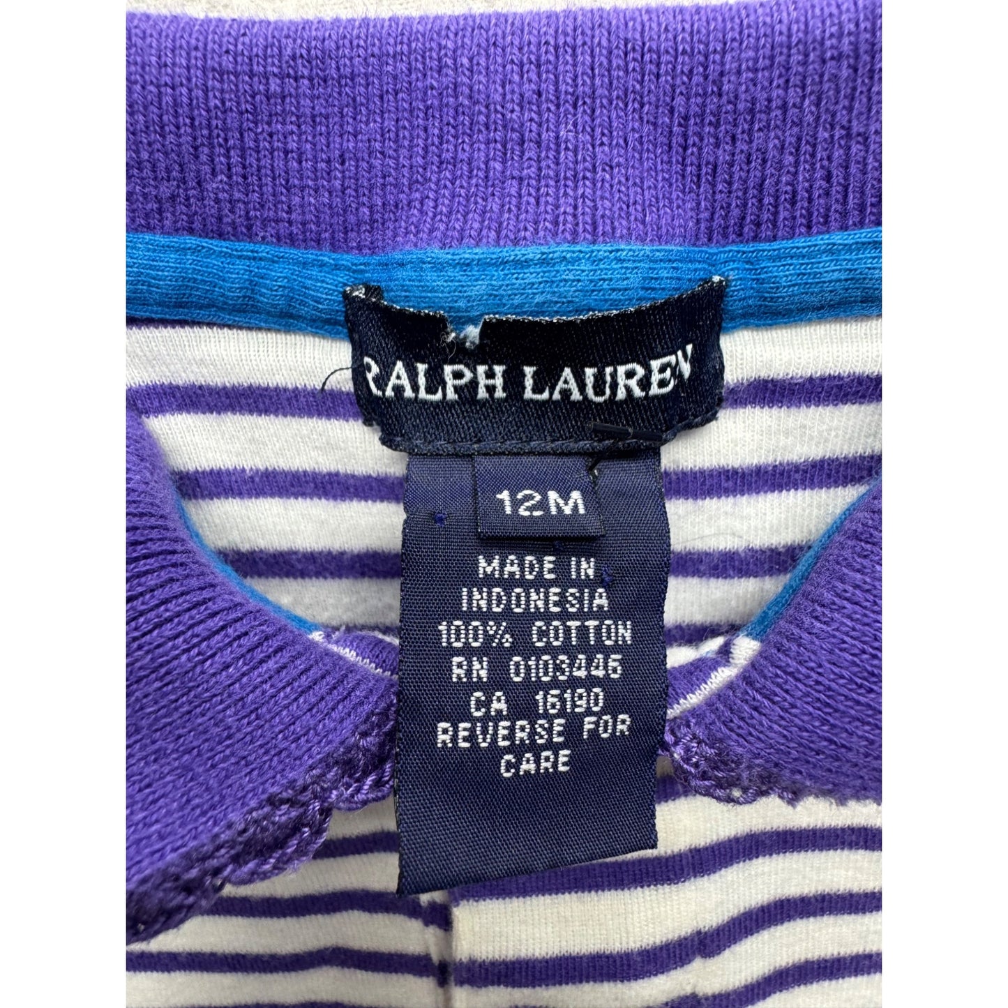 Ralph Lauren Baby Girls Polo Shirt 12M Purple & White Striped Cotton #9103