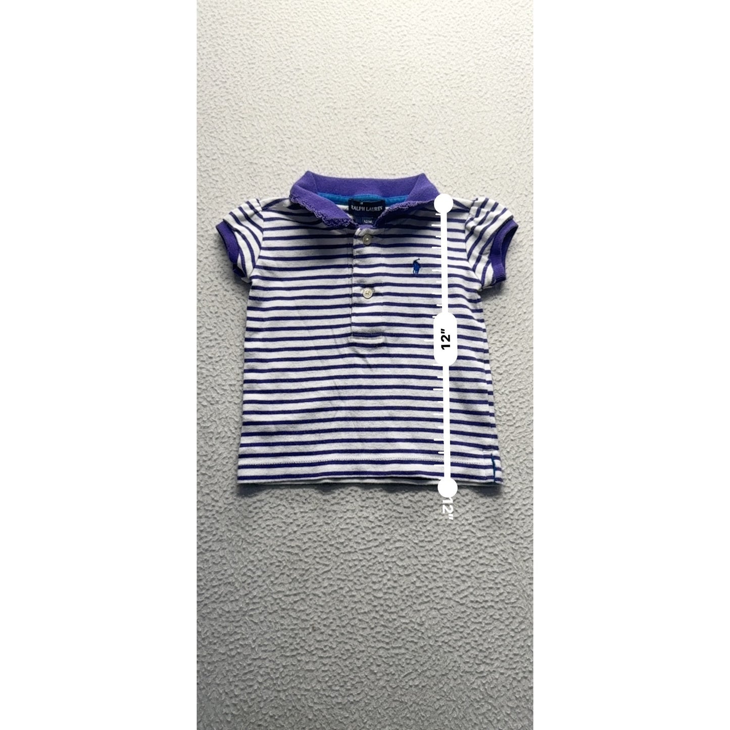 Ralph Lauren Baby Girls Polo Shirt 12M Purple & White Striped Cotton #9103