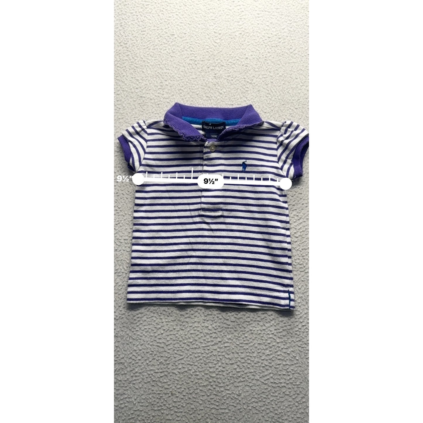 Ralph Lauren Baby Girls Polo Shirt 12M Purple & White Striped Cotton #9103