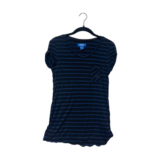 Adidas Womens Striped Short Sleeve T-Shirt W/ Pocket Navy & Black Size S #6809