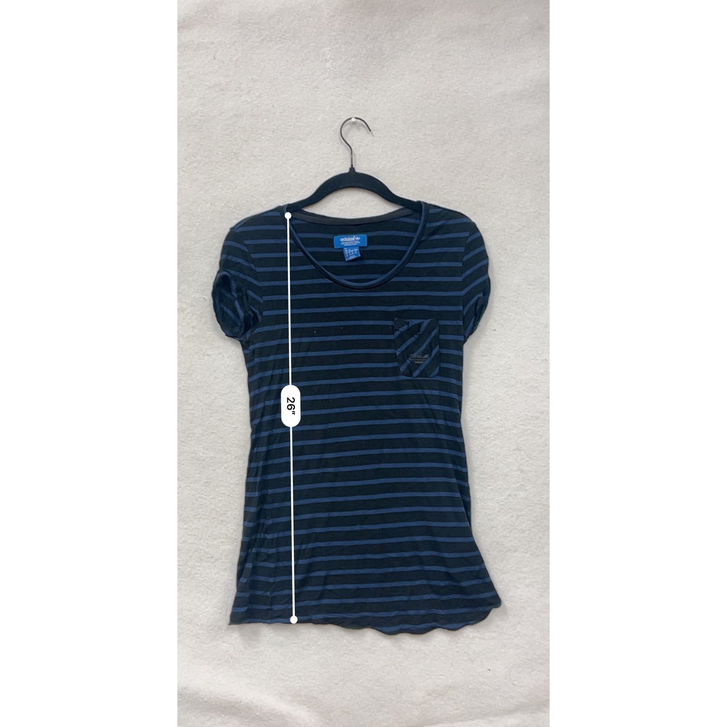 Adidas Womens Striped Short Sleeve T-Shirt W/ Pocket Navy & Black Size S #6809