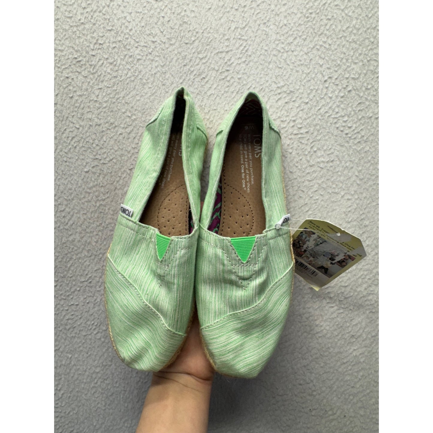 Toms Womens Green Slip-On Espadrilles Woven Sole Casual Shoes Size 8 9480