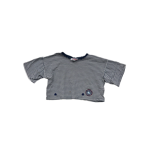 Striped Navy & White Cropped T-Shirt By Theyre Bonkers M/L #8625