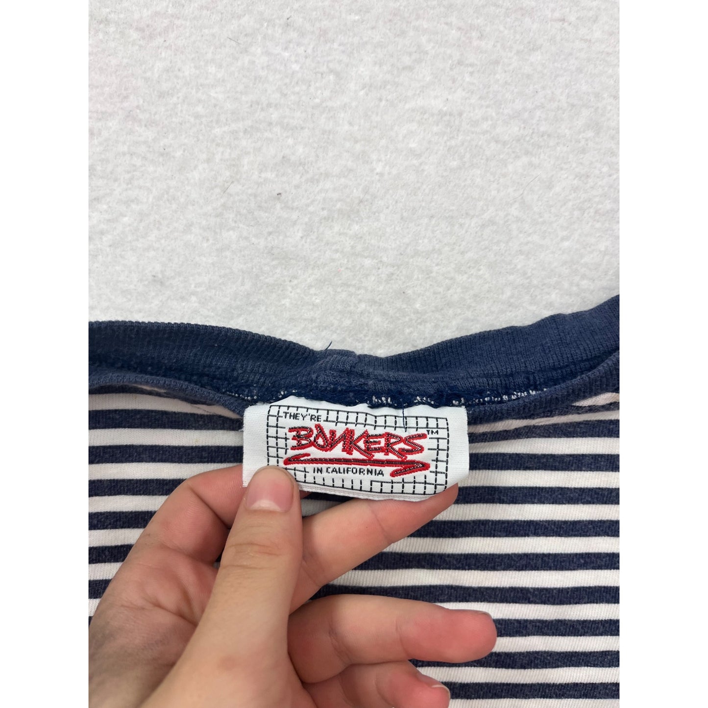 Striped Navy & White Cropped T-Shirt By Theyre Bonkers M/L #8625