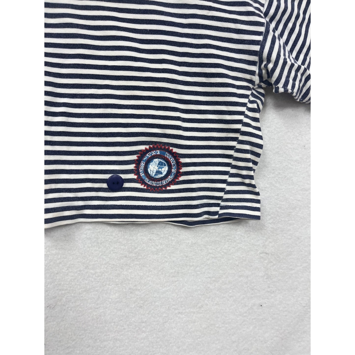 Striped Navy & White Cropped T-Shirt By Theyre Bonkers M/L #8625