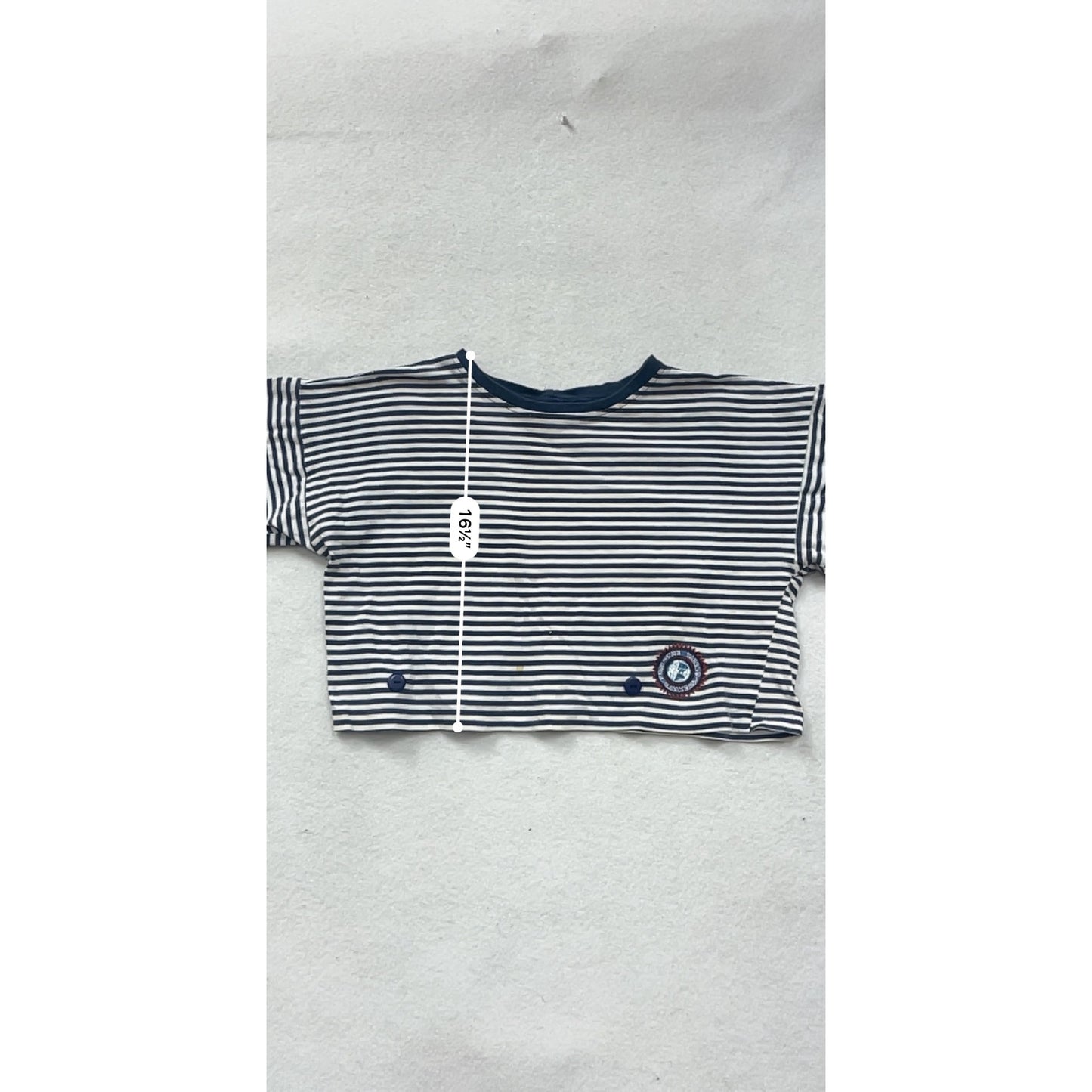 Striped Navy & White Cropped T-Shirt By Theyre Bonkers M/L #8625