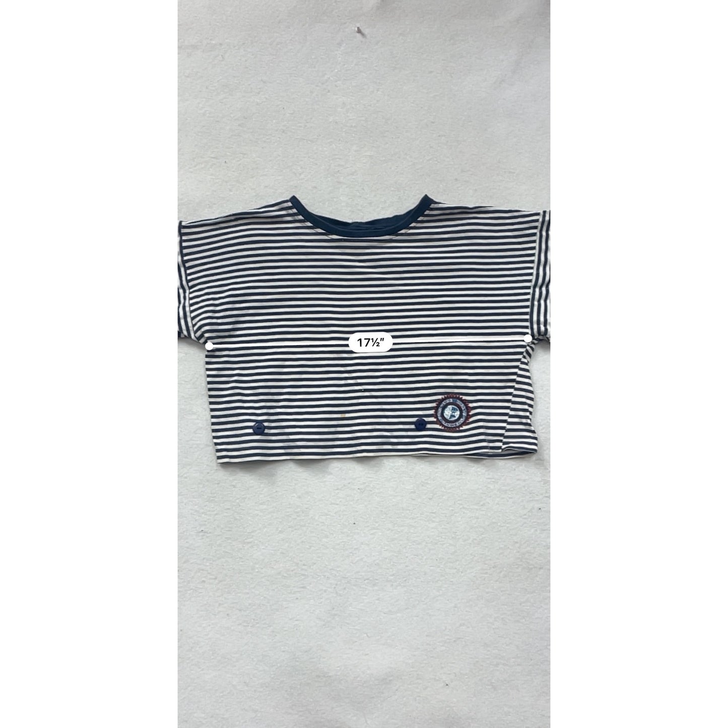 Striped Navy & White Cropped T-Shirt By Theyre Bonkers M/L #8625