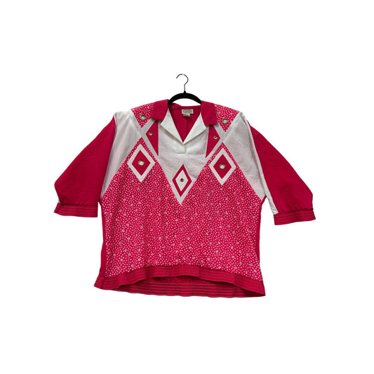 Vintage Regal Womens 80s Pink & White Geometric Print Top #6987