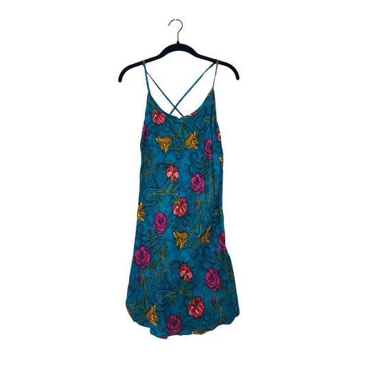 Rene Rofe Womens Medium Floral Print 100% Silk Slip Dress With Crossback Straps #6786