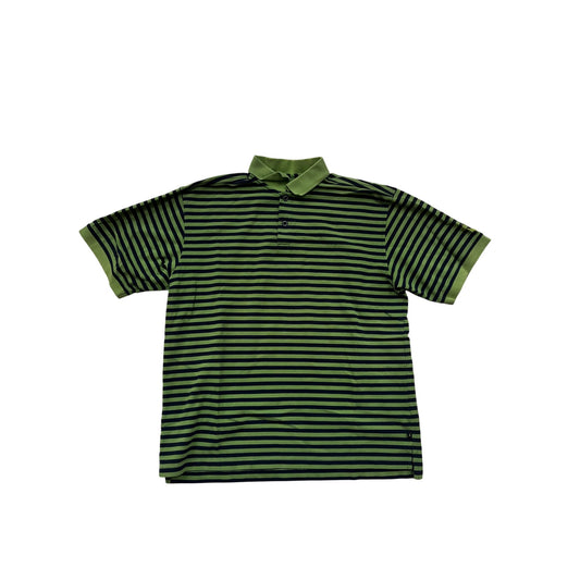 Callaway Golf Mens Medium Striped Polo Shirt Green & Navy Short Sleeve #6532