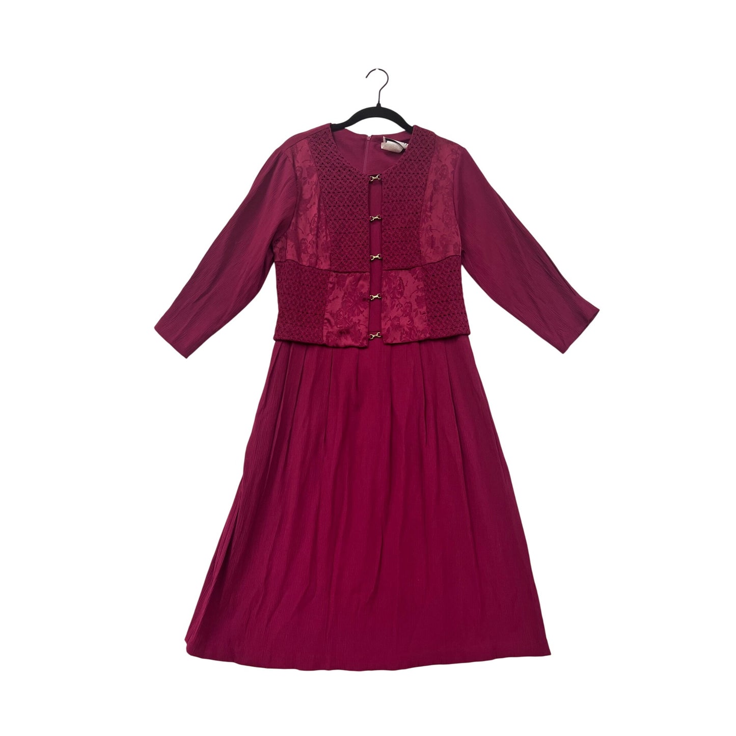 Vintage Miss Dorby Womens Burgundy Long Sleeve Dress W/ Lace Overlay #8190