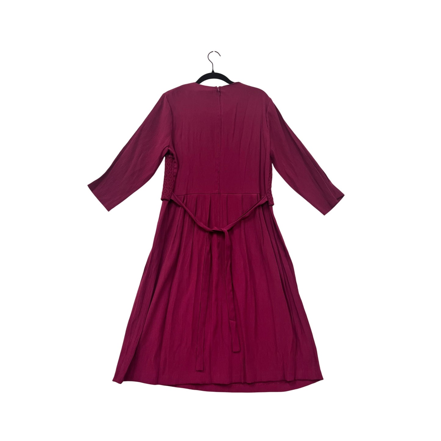 Vintage Miss Dorby Womens Burgundy Long Sleeve Dress W/ Lace Overlay #8190