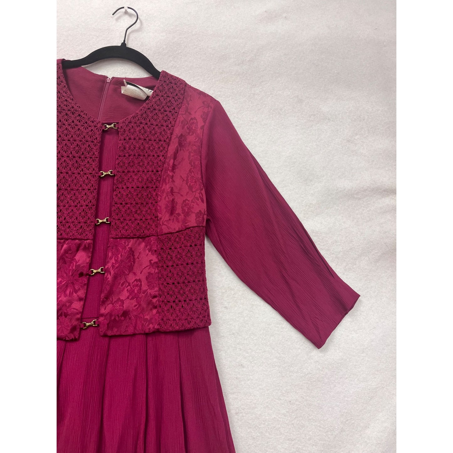 Vintage Miss Dorby Womens Burgundy Long Sleeve Dress W/ Lace Overlay #8190