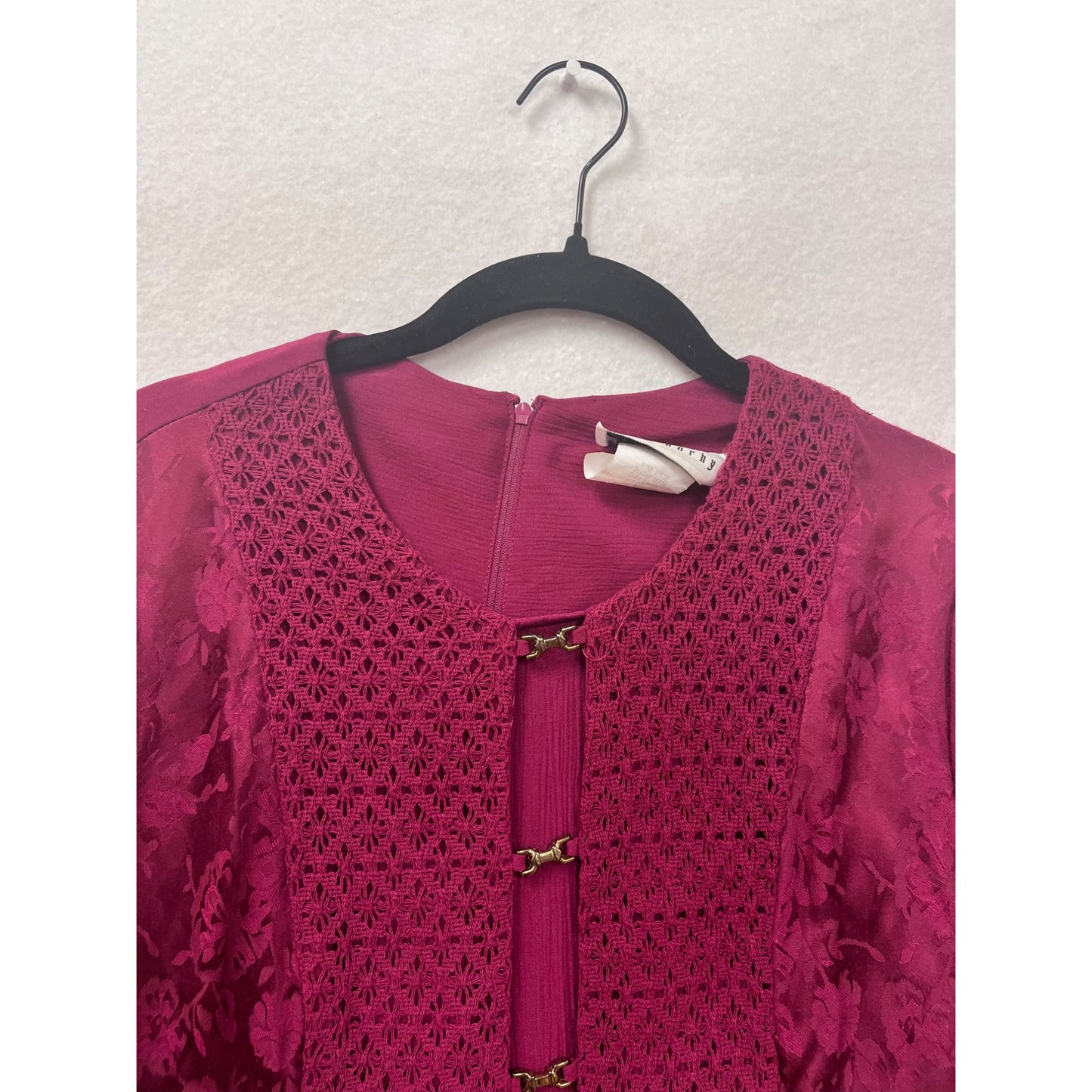 Vintage Miss Dorby Womens Burgundy Long Sleeve Dress W/ Lace Overlay #8190