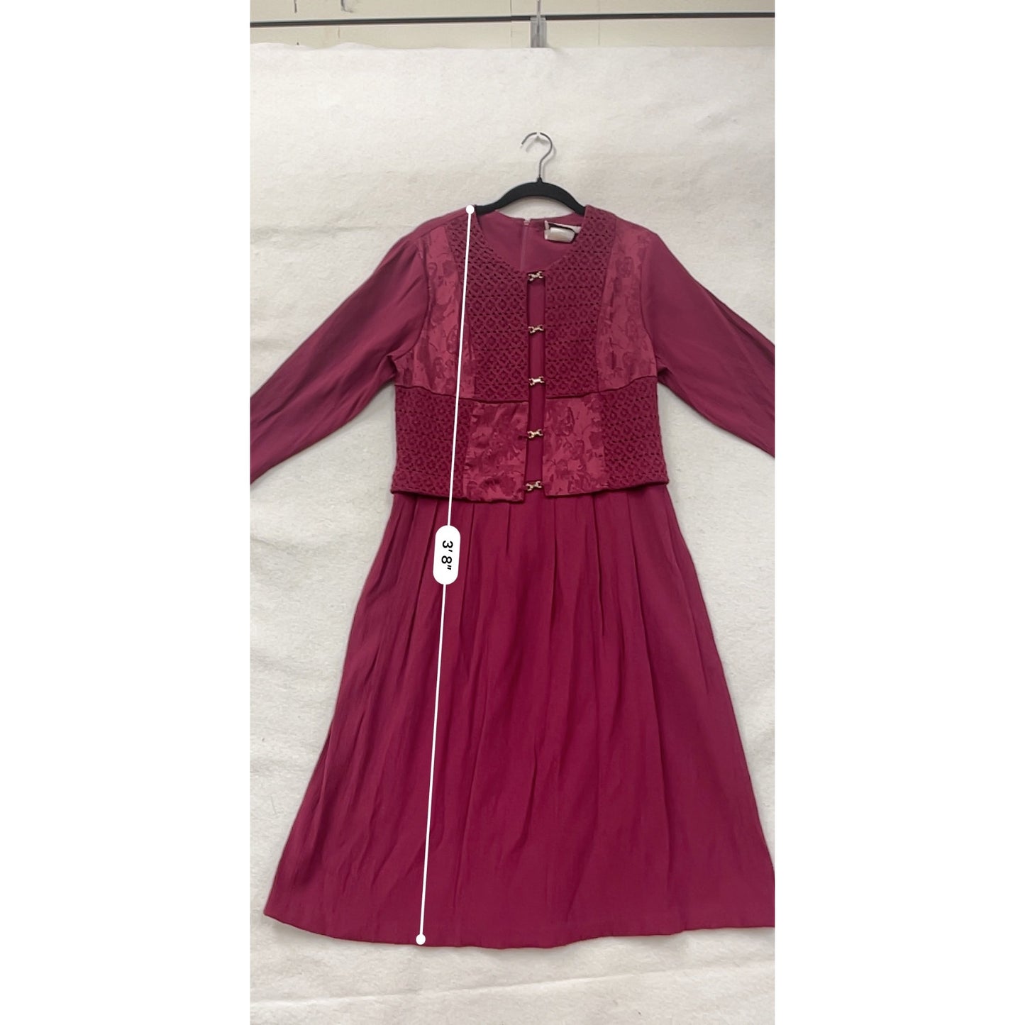 Vintage Miss Dorby Womens Burgundy Long Sleeve Dress W/ Lace Overlay #8190