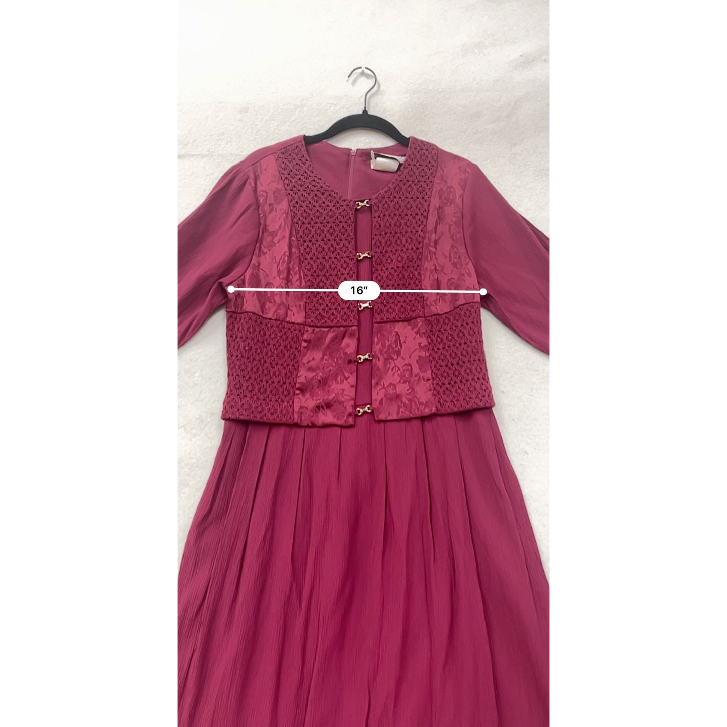 Vintage Miss Dorby Womens Burgundy Long Sleeve Dress W/ Lace Overlay #8190
