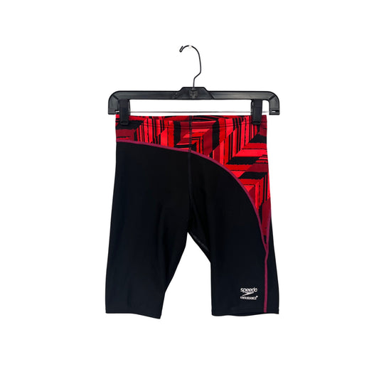 Speedo Endurance+ Boys Jammer Shorts Red/Black Geometric Print Size 28 Swimming Performance Wear #6792