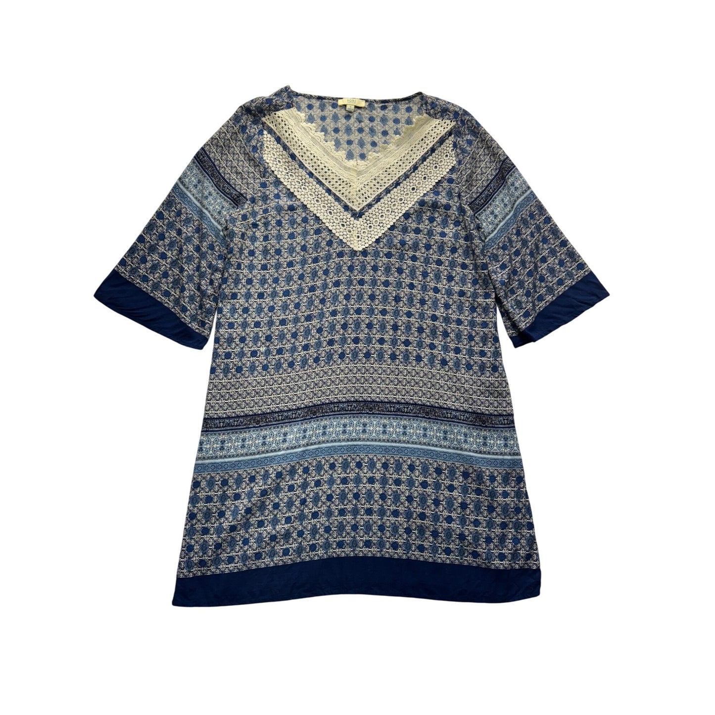 Kori America Blue Boho Tunic Dress With Crochet Detailing Small #9315