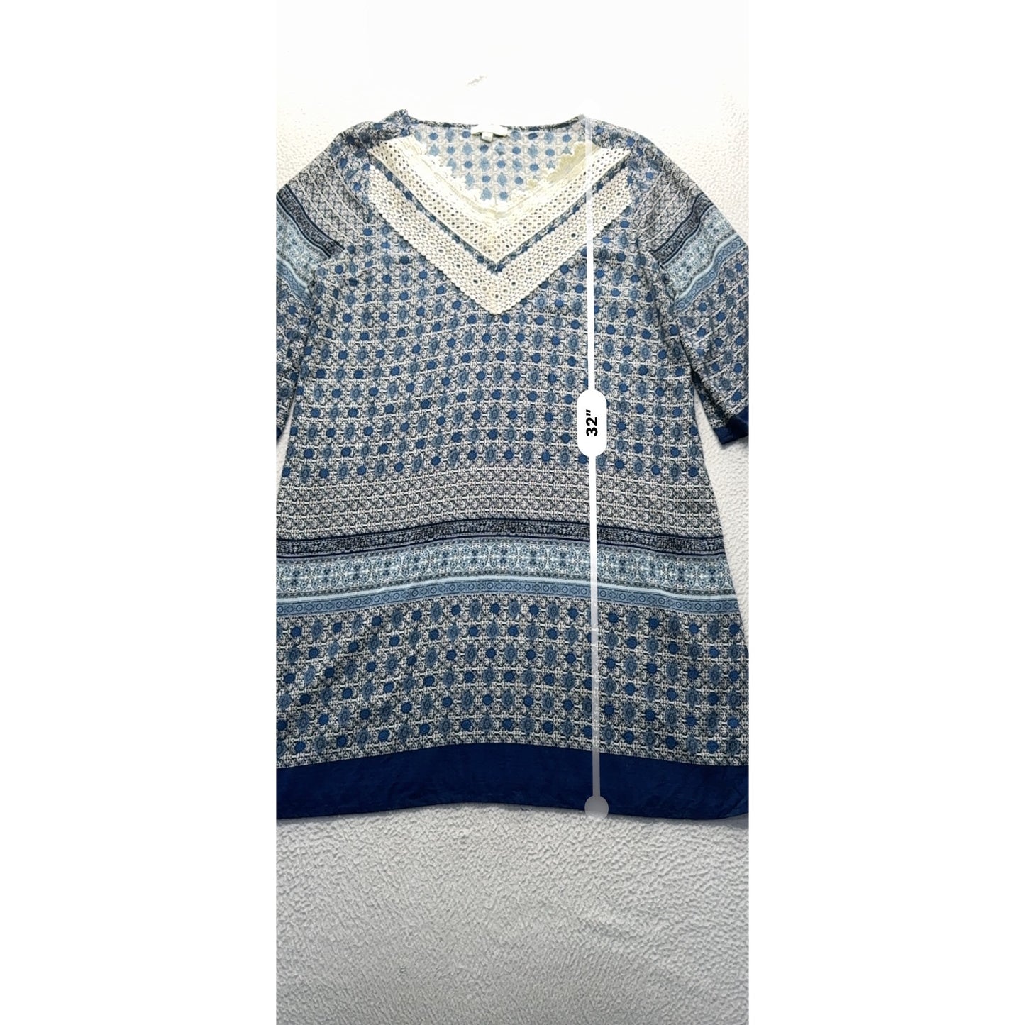 Kori America Blue Boho Tunic Dress With Crochet Detailing Small #9315