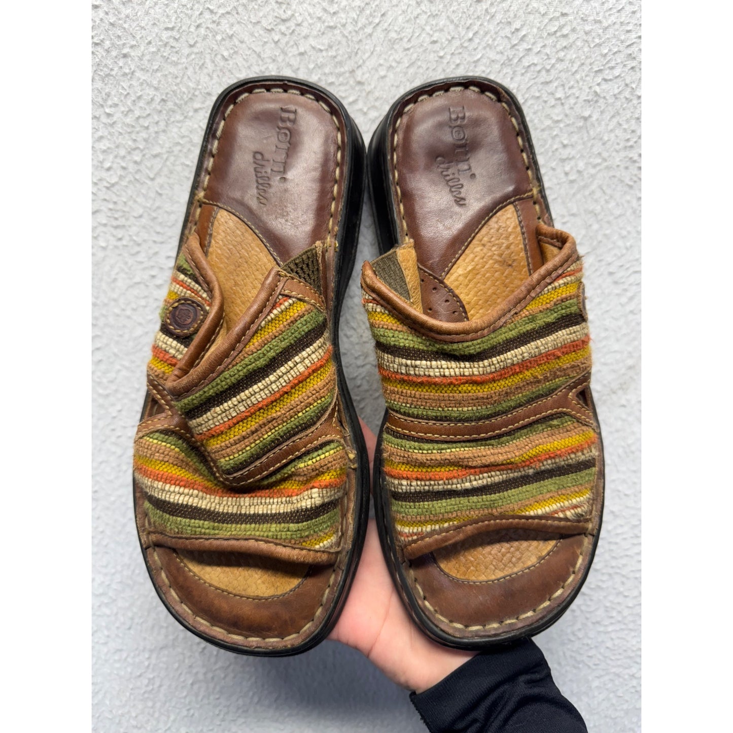 Born Multicolor Striped Leather Slip-On Sandals Size 8#9408