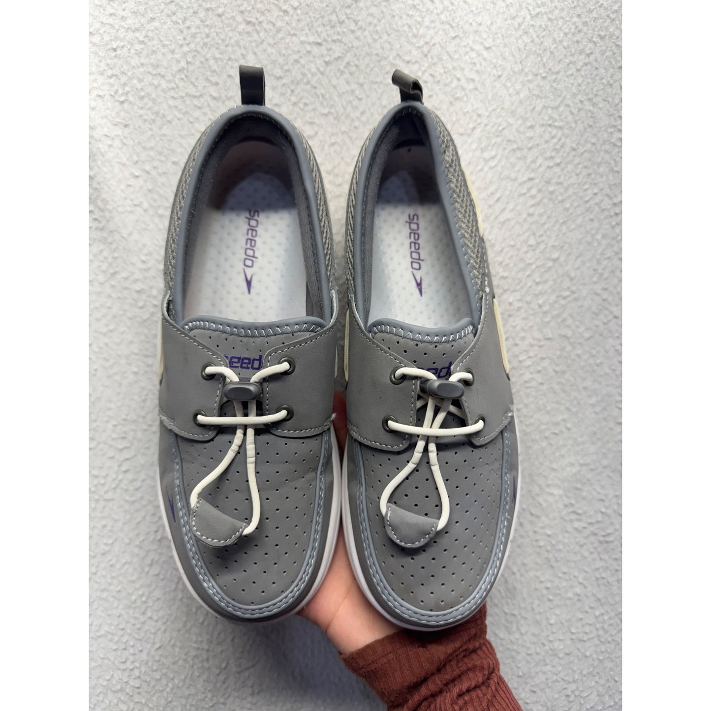 Speedo Gray Perforated Slip-On Water Shoes With Adjustable Laces Size 7 #9370