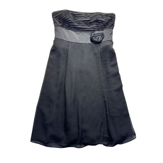 Strapless Black Dress W/ Ruched Bodice & Rosette Detail By JS Collections #7848