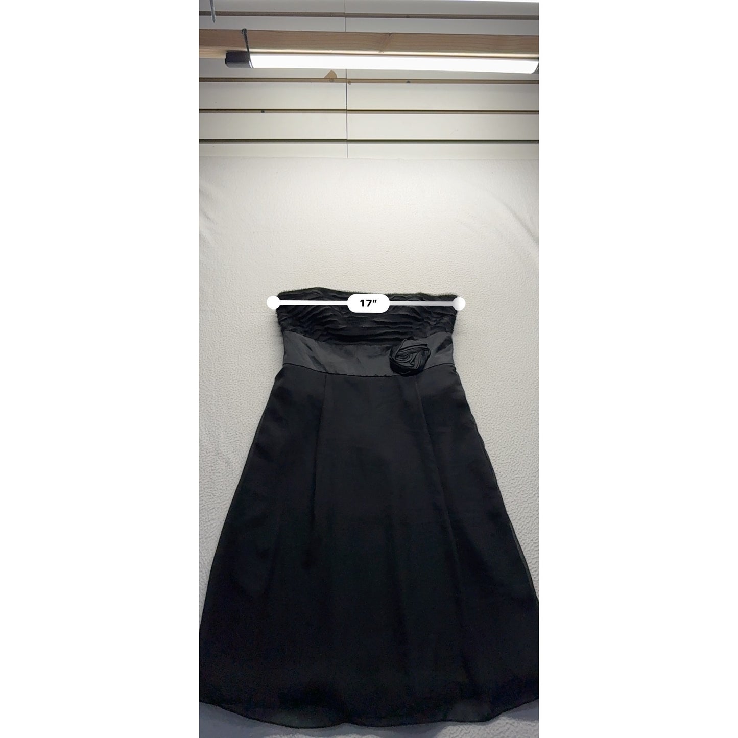 Strapless Black Dress W/ Ruched Bodice & Rosette Detail By JS Collections #7848