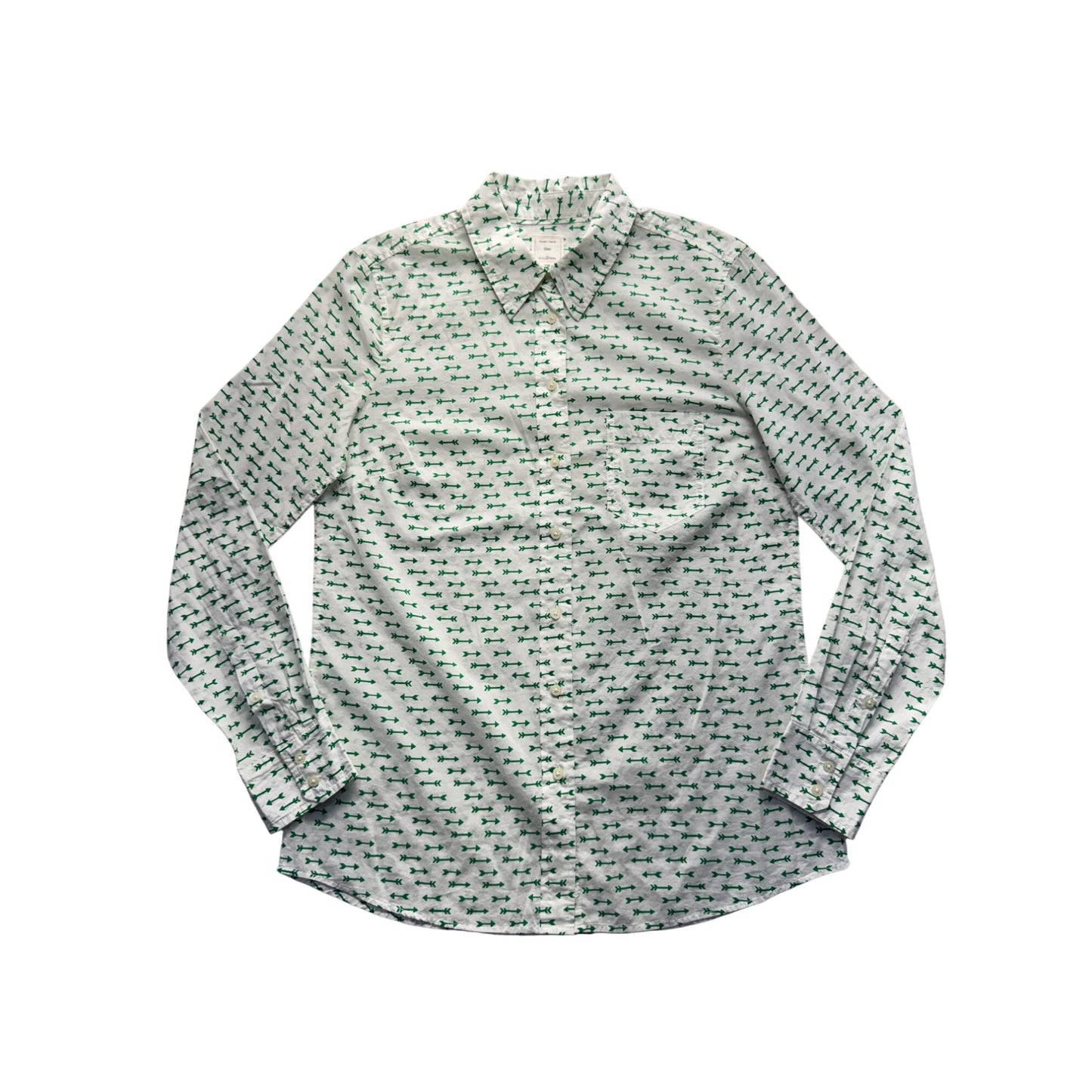 Gap Fitted Boyfriend Shirt Green Arrow Print 13 Long Sleeve S 239B