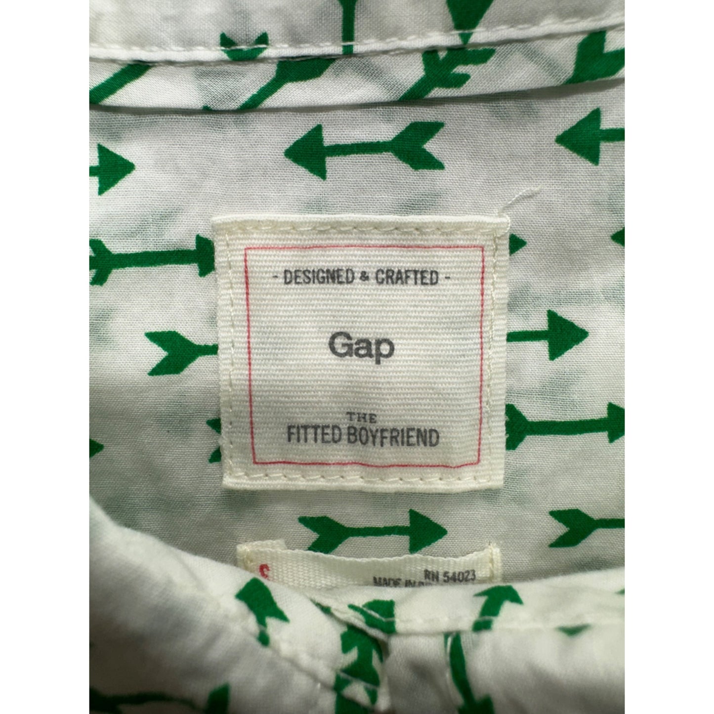 Gap Fitted Boyfriend Shirt Green Arrow Print 13 Long Sleeve S 239B