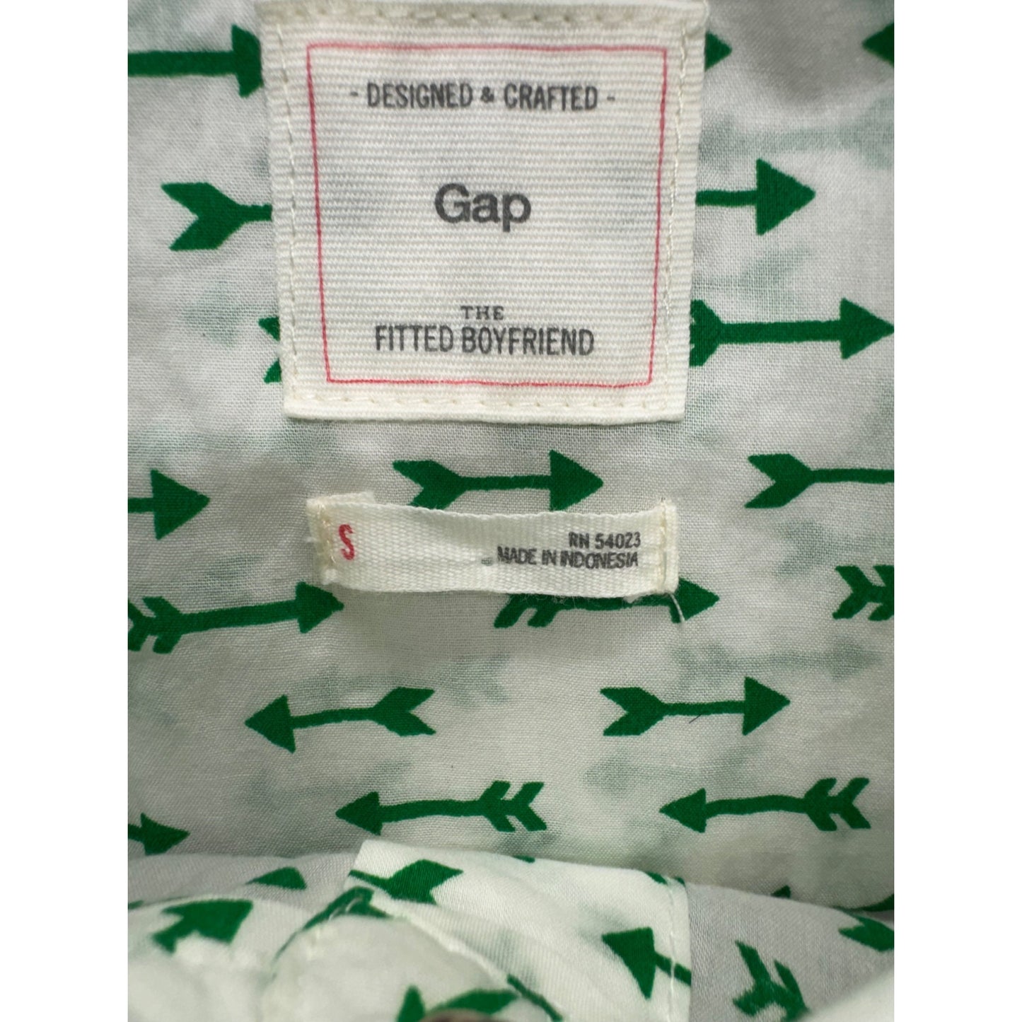 Gap Fitted Boyfriend Shirt Green Arrow Print 13 Long Sleeve S 239B