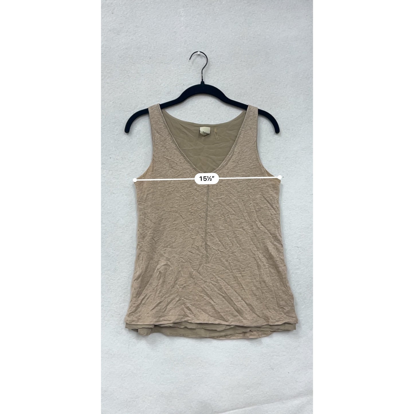 Ecru Womens Small Beige Linen V-Neck Tank Top #6813