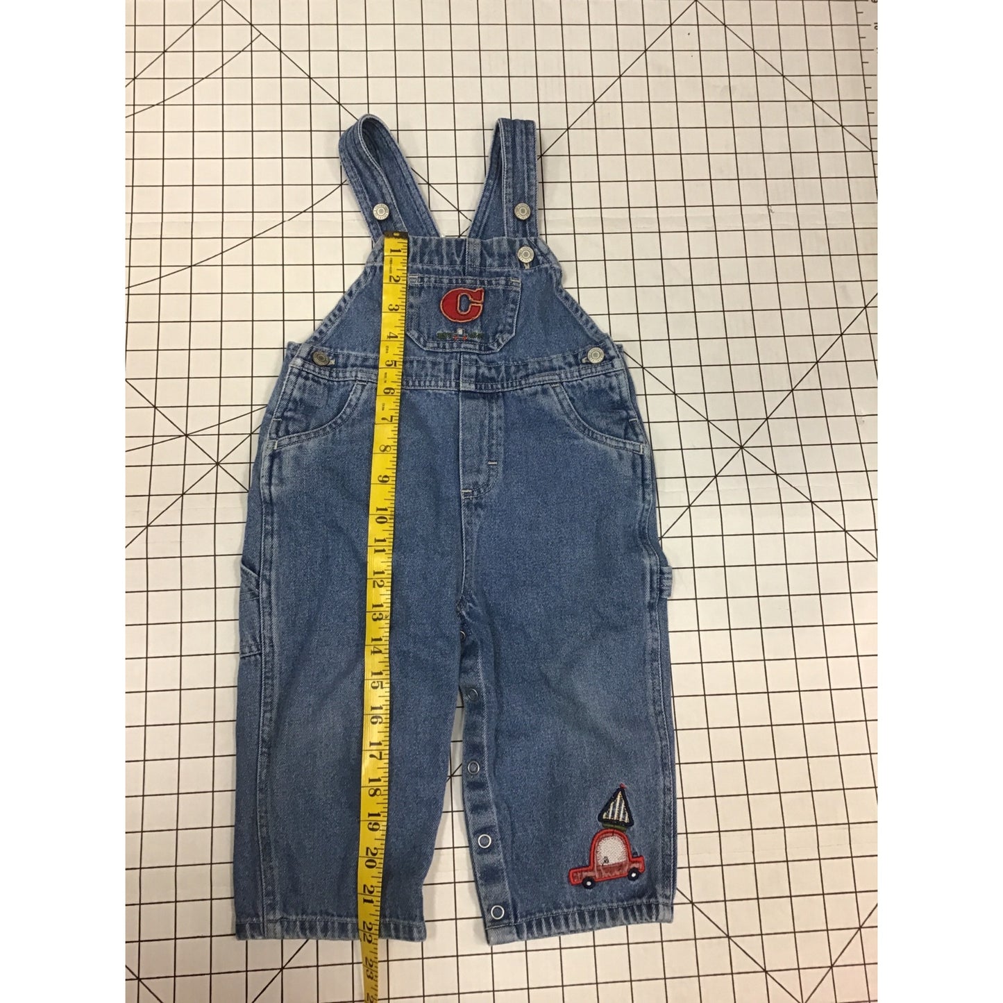 Carters Baby Boys Denim Overalls 18-24 Months With Car & Letter #209
