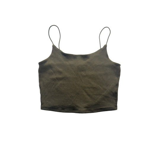 Ribbed Olive Green Spaghetti Strap Crop Top By Garage P/S #9721