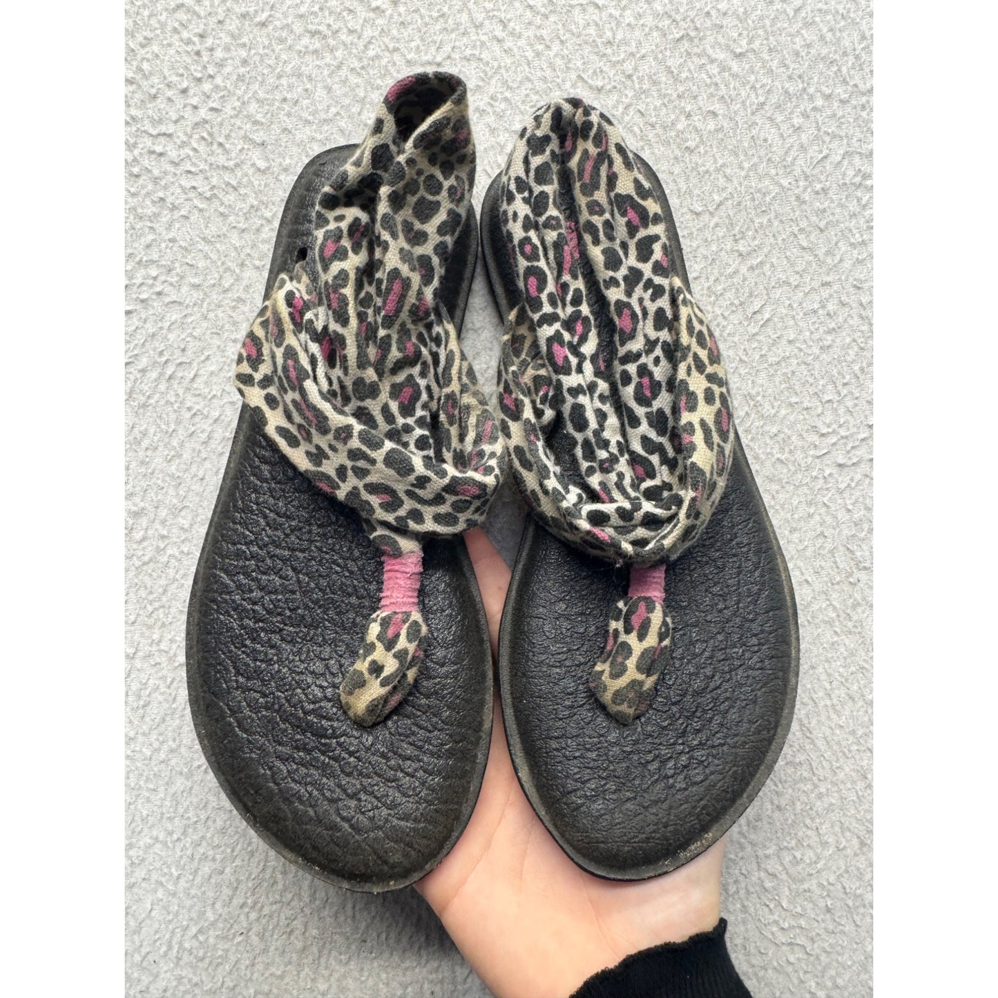 Sanuk Yoga Sling 2 Leopard Print Womens Sandals Black Sole Size 8 #404B