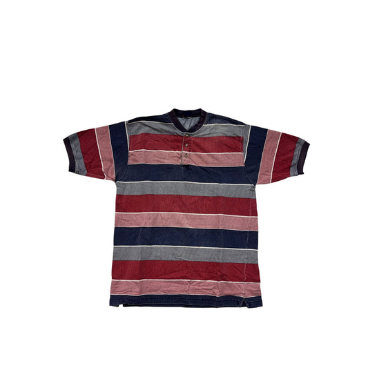 Large Vintage Puritan Special Edition Mens Striped Henley Tee 100% Cotton Red/Blue Stripes #6531