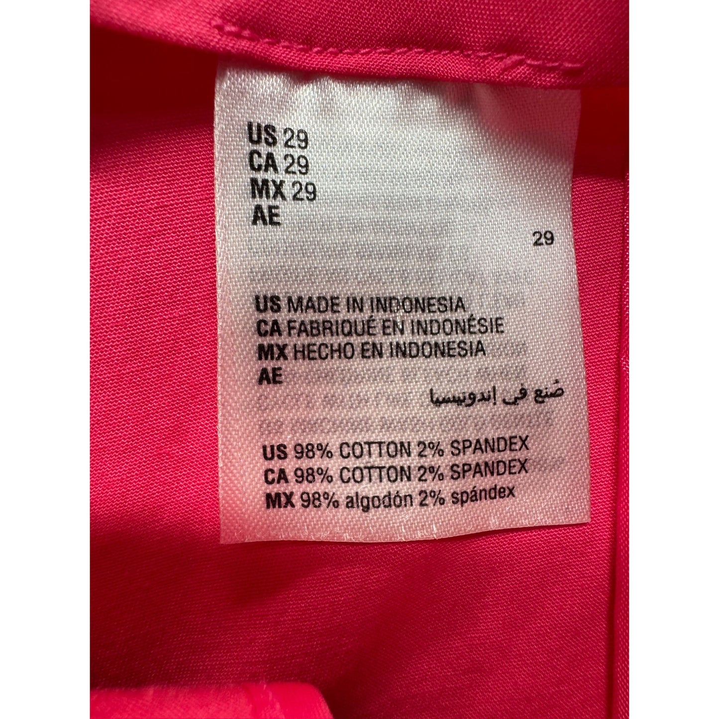 INC Slim Fit Pink Pants 29 US Cotton/Spandex Blend Made In Indonesia #161B