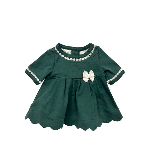 Green Baby Girl Dress With Lace Trim & Bow Accent Size 3-6M By Tahari #6517