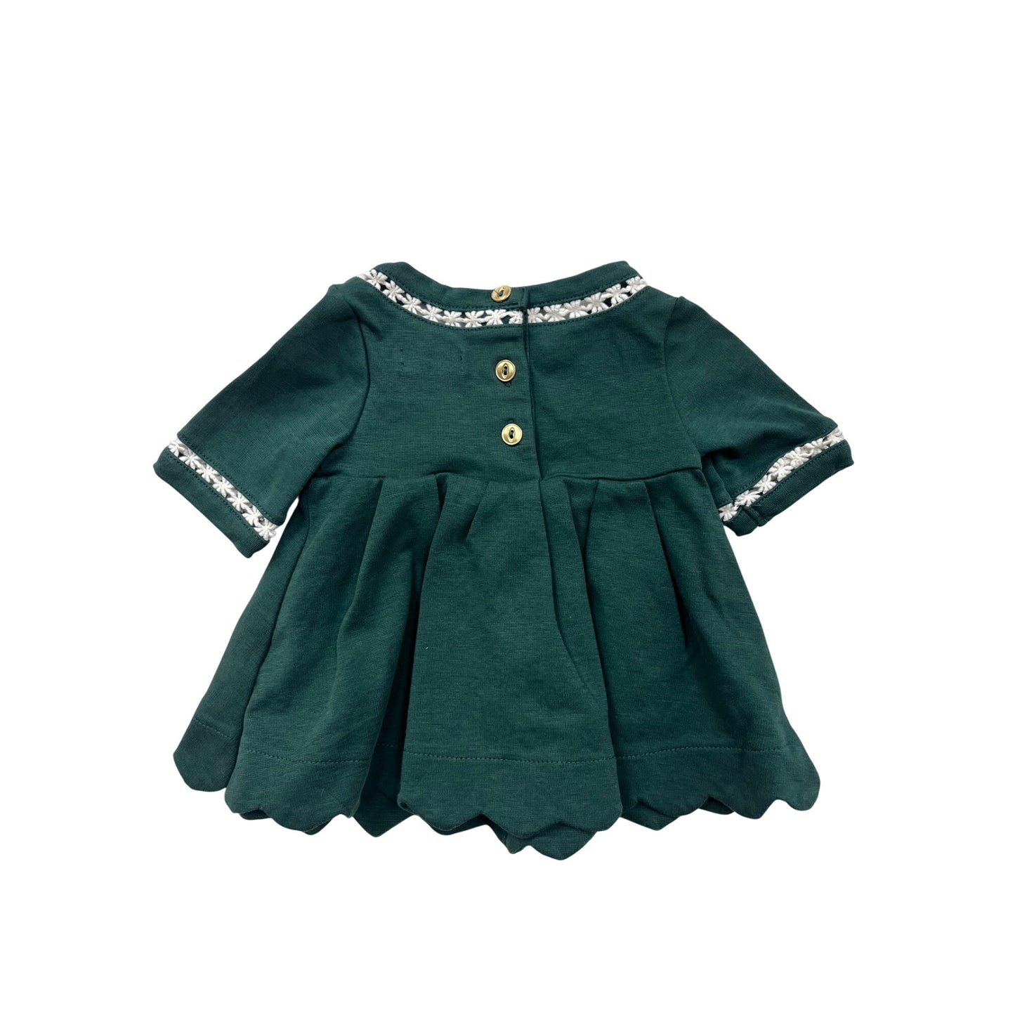 Green Baby Girl Dress With Lace Trim & Bow Accent Size 3-6M By Tahari #6517