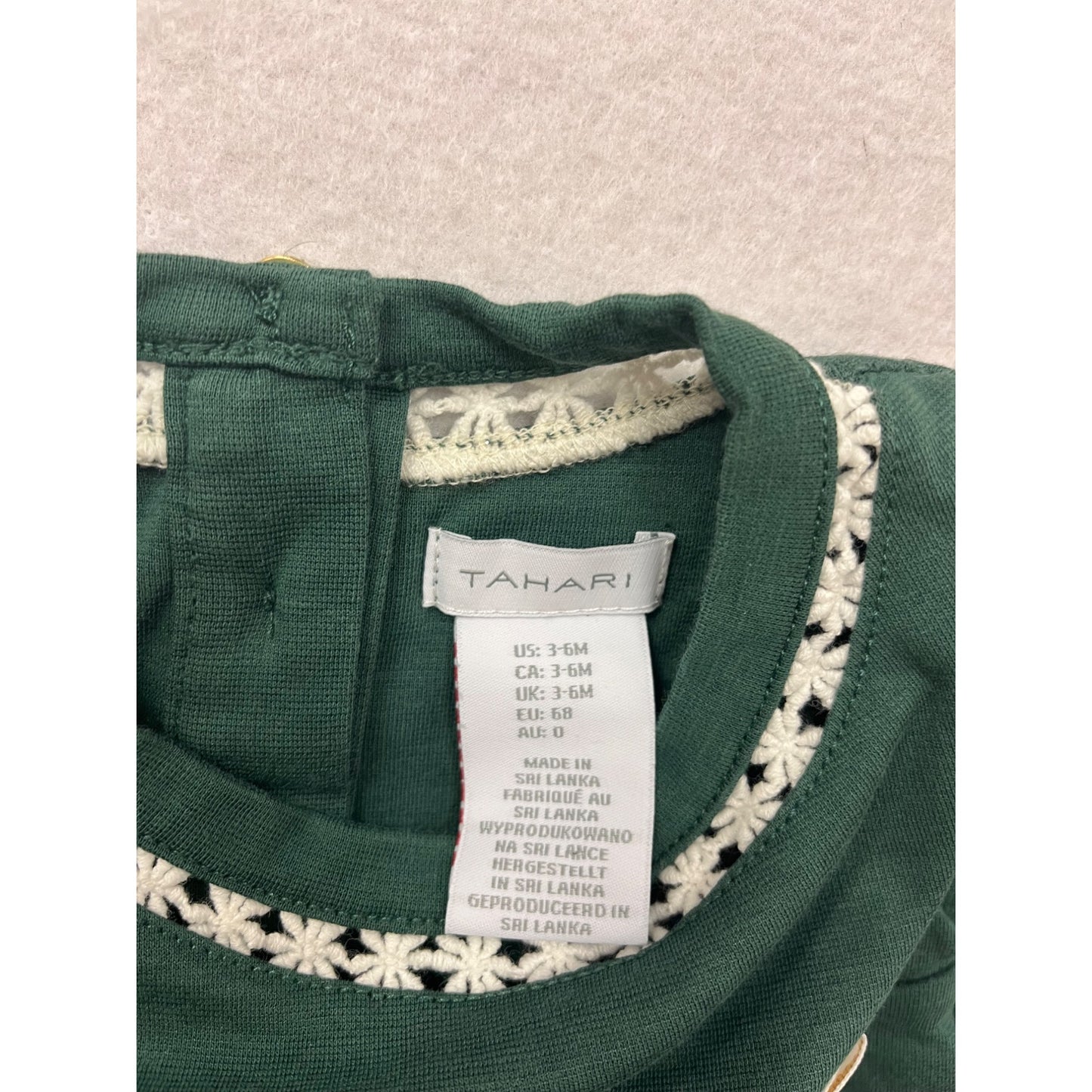 Green Baby Girl Dress With Lace Trim & Bow Accent Size 3-6M By Tahari #6517