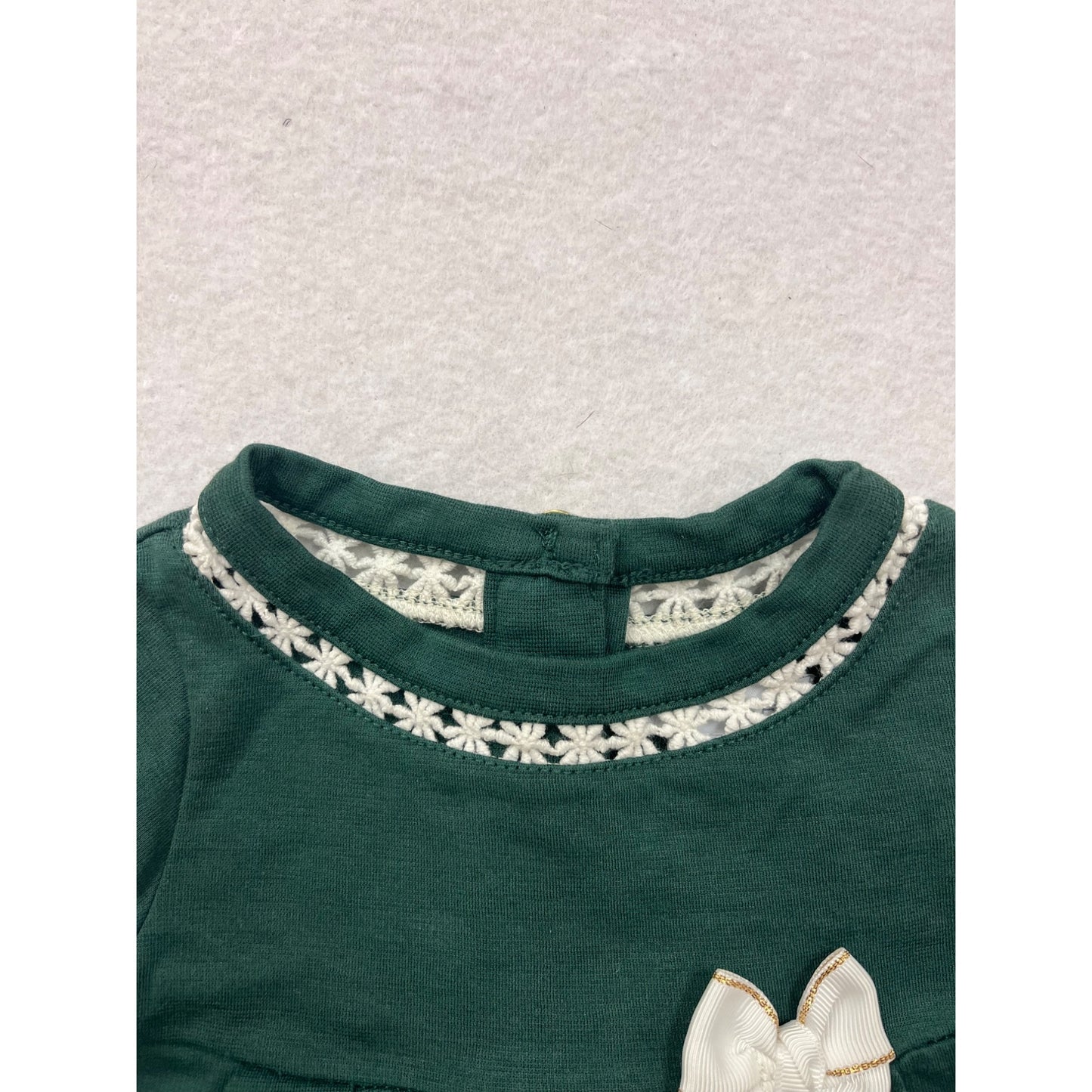 Green Baby Girl Dress With Lace Trim & Bow Accent Size 3-6M By Tahari #6517