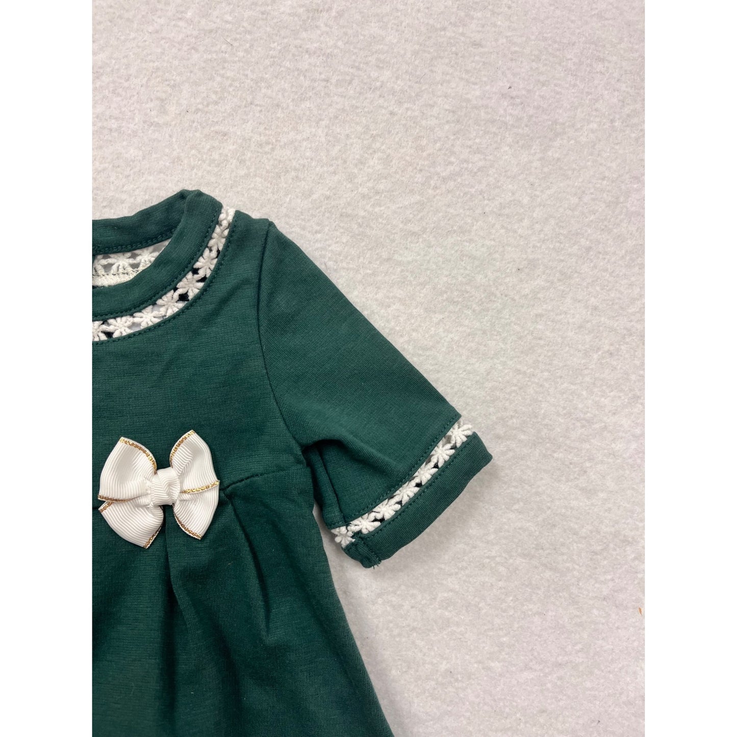 Green Baby Girl Dress With Lace Trim & Bow Accent Size 3-6M By Tahari #6517