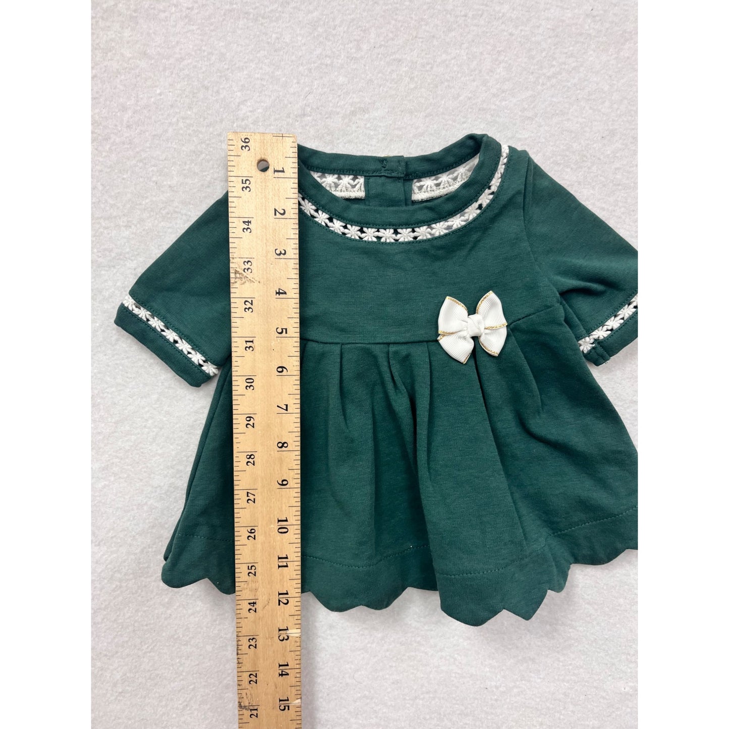 Green Baby Girl Dress With Lace Trim & Bow Accent Size 3-6M By Tahari #6517