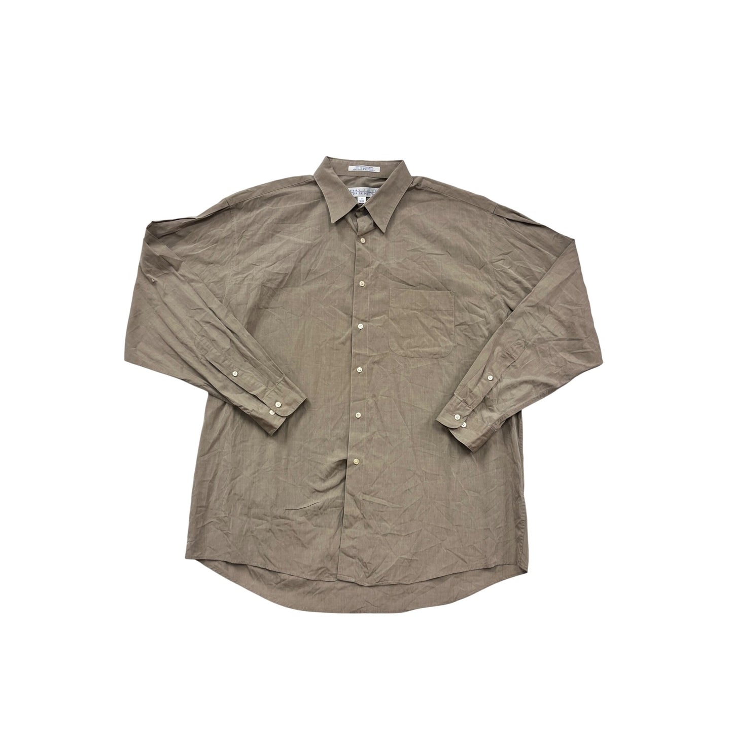 Perry Ellis Portfolio Button-Up Shirt 17 34-35 Cotton Taupe #846A