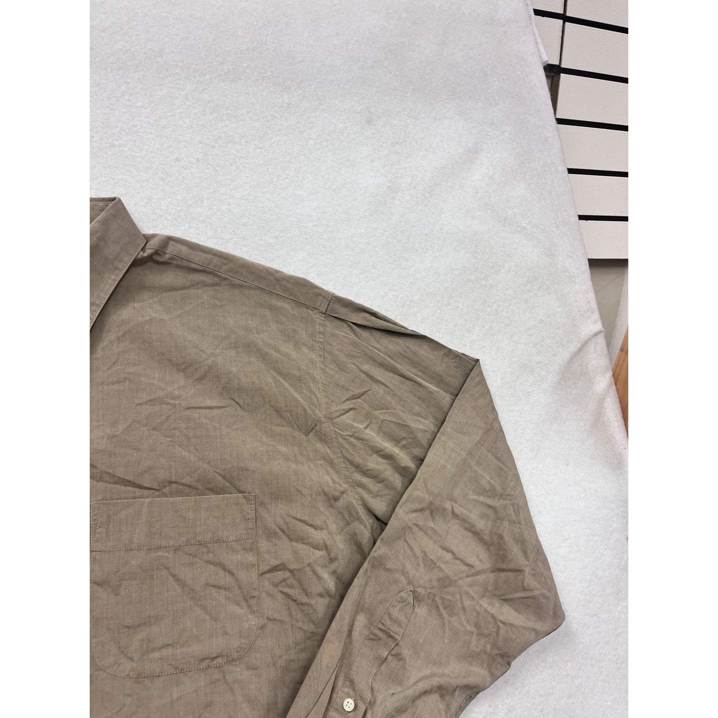 Perry Ellis Portfolio Button-Up Shirt 17 34-35 Cotton Taupe #846A