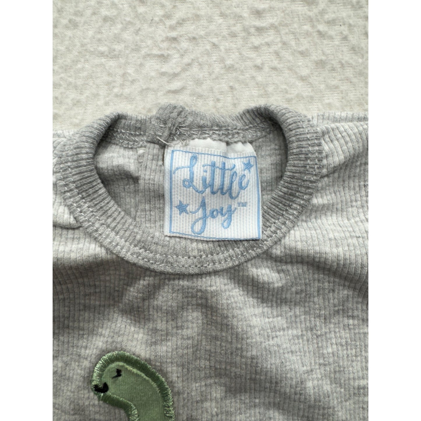 Little Joy Gray Baby Onesie With Green Dinosaur Appliqué Short Sleeves #9209